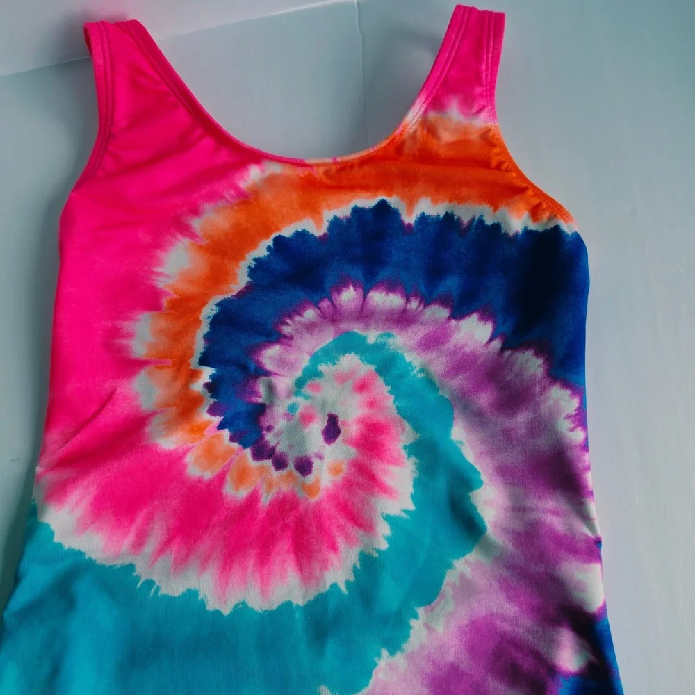 Lands End One Piece Swimsuit Girls 6 Pink Tie Dye Good Crisscross Back
